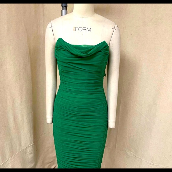 NEW SEASON Lavish Alice ruched corset mesh midi dress in spring green - Picture 6 of 8